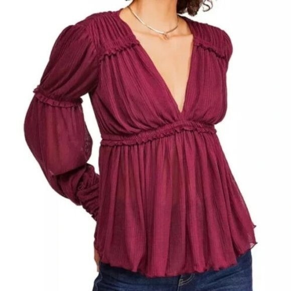 FREE PEOPLE Day Dreaming Blouse Wine Size M - Picture 1 of 11